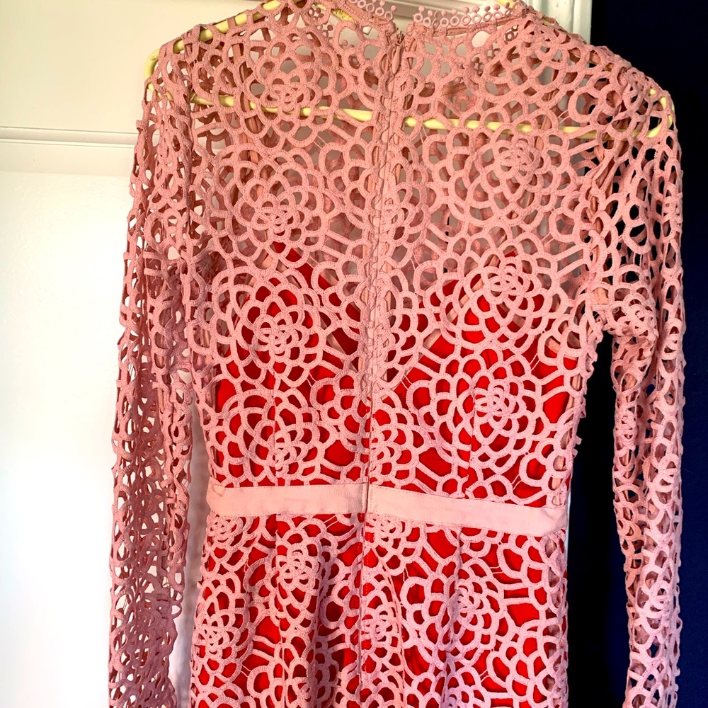 Pink and red lace cocktail dress